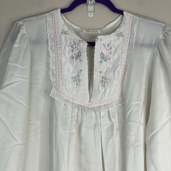 Barbizon Vintage Silky Satin Nightgown Large Floral Embroidered Lace Trim Dainty - Picture 9 of 14